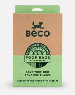 Beco Poop Bags with Handles Unscented 120 Big Strong and Leakproof