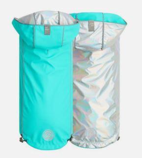 GF Pet Elasto-Fit Reversible Raincoat Neon Aqua Iridescent Small